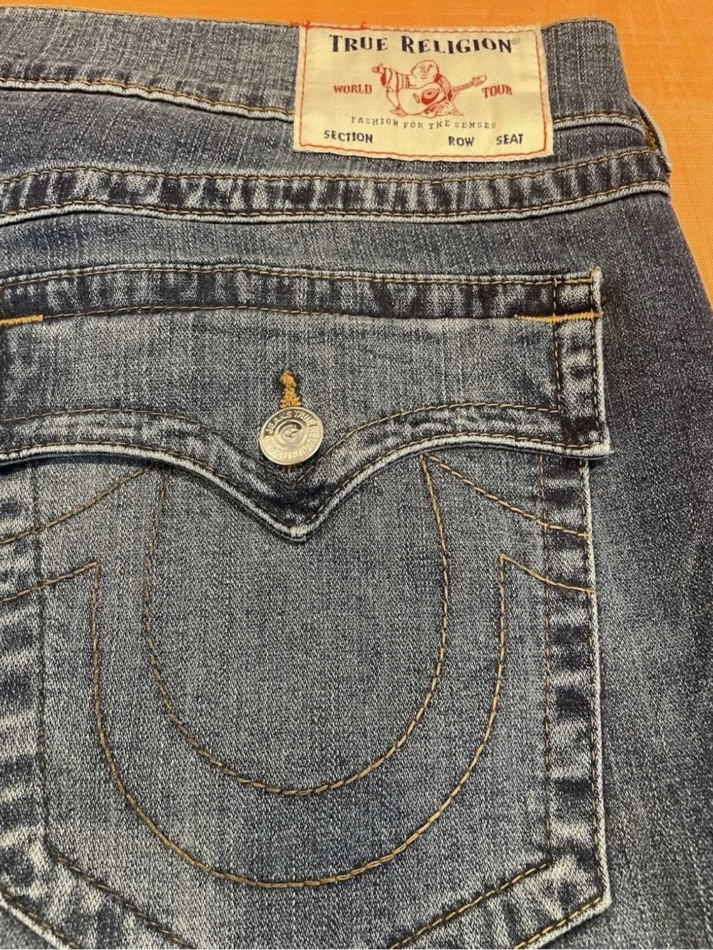 Y2K True Religion Jeans Rocco Relaxed Skinny Size 40 Blue Distressed Denim - Picture 6 of 14